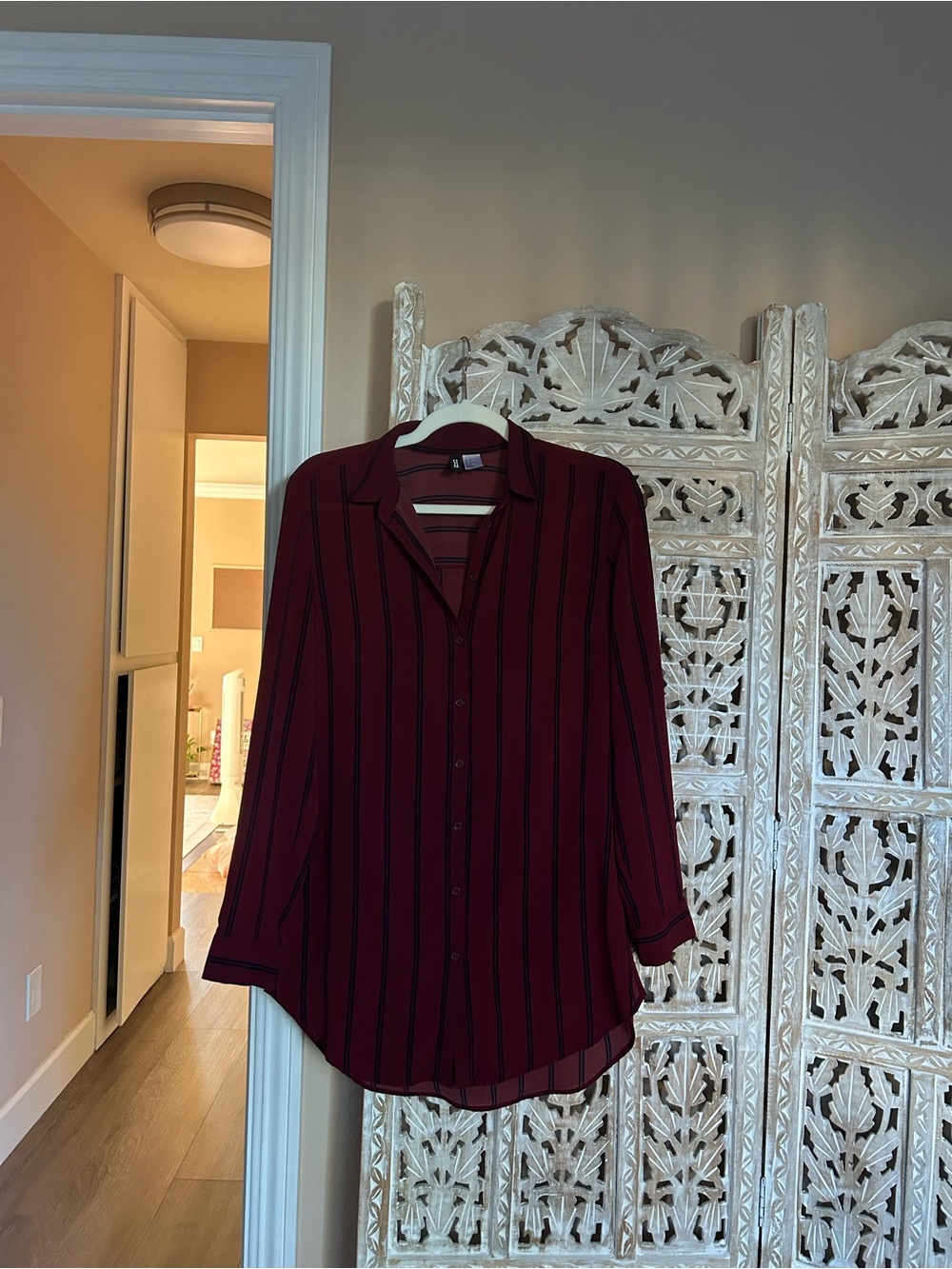 H&M Burgundy and Black Striped Button-Down Shirt
